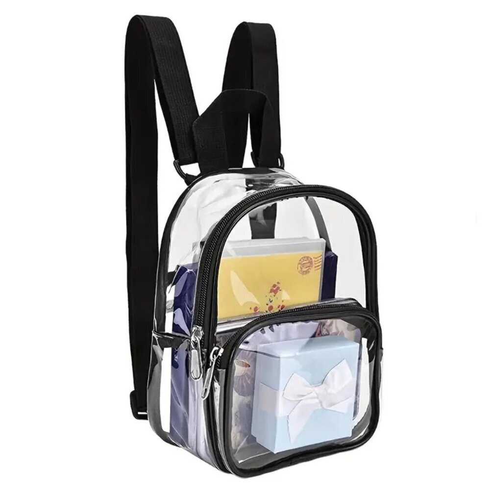 Clear Stadium Backpack Black Trim Waterproof PVC Concert Game Travel Bag